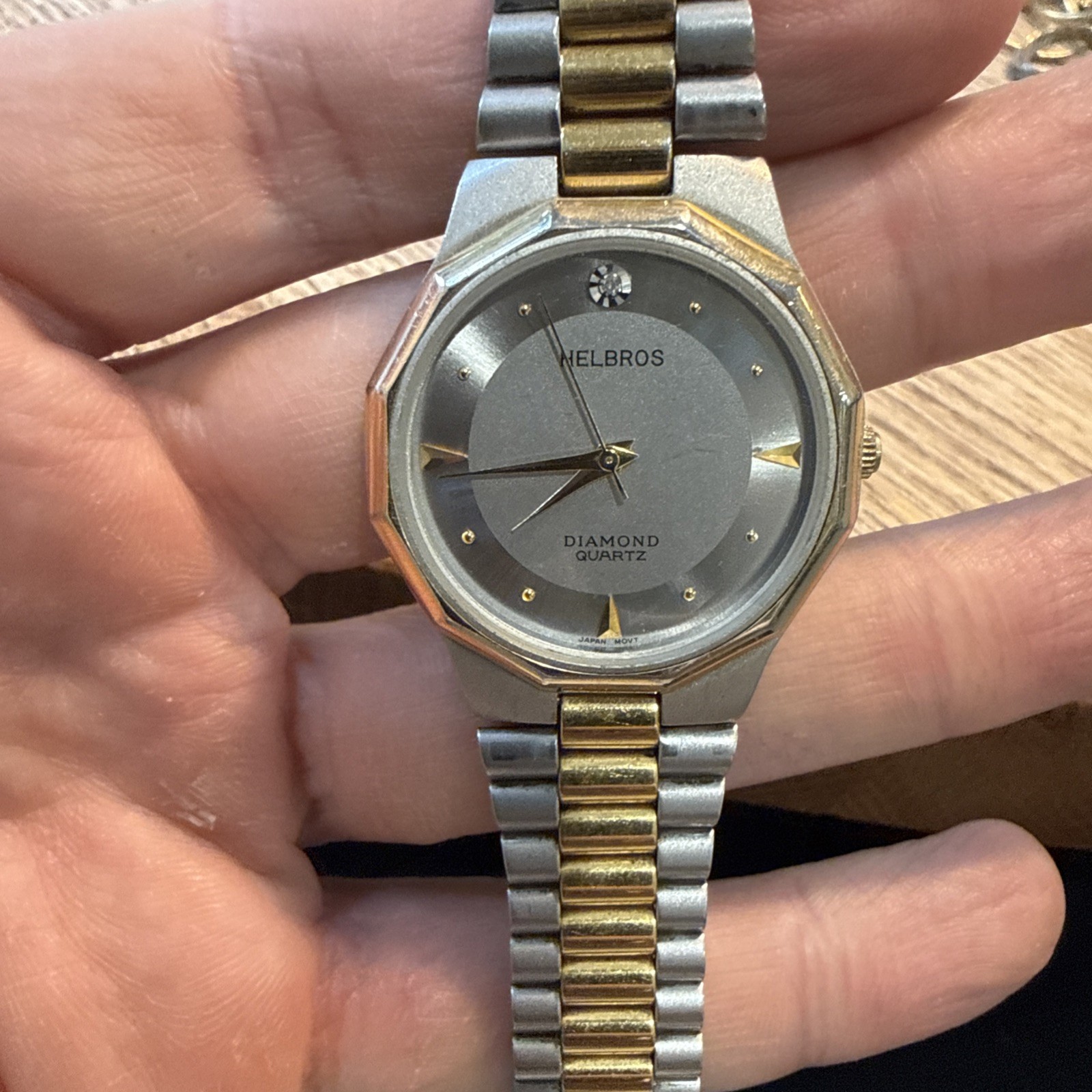 Vintage Mens Helbros Gold Tone Quartz Japan Needs Battery