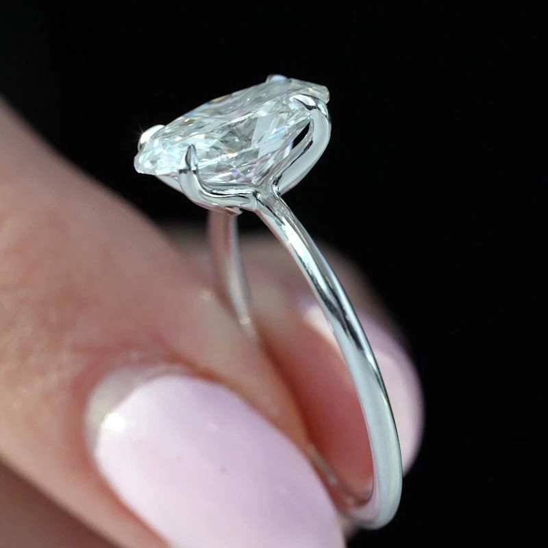 3.25 TCW Oval Moissanite Solitaire Engagement Wedding Ring 14K White Gold Plated