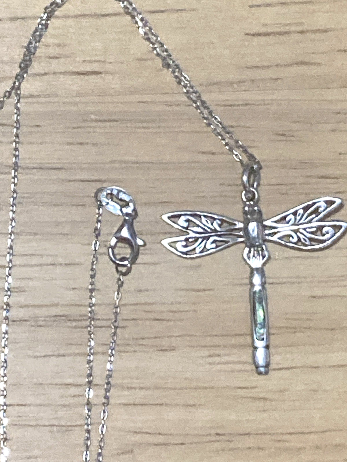 Vintage Peter Stone Pendant Necklace Sterling Silver Dragonfly Abalone Charm 925