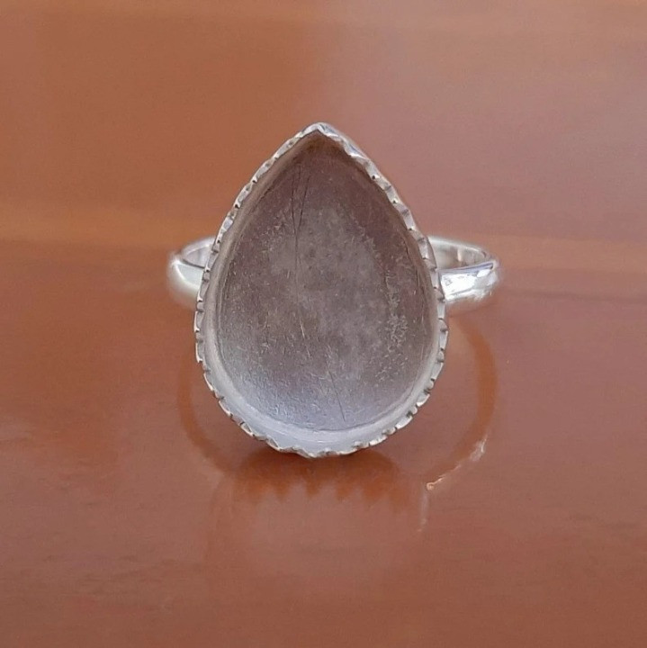 925 Sterling Silver 5x7mm Pear Serrated Bezel Ring Blank DIY Jewelry Setting