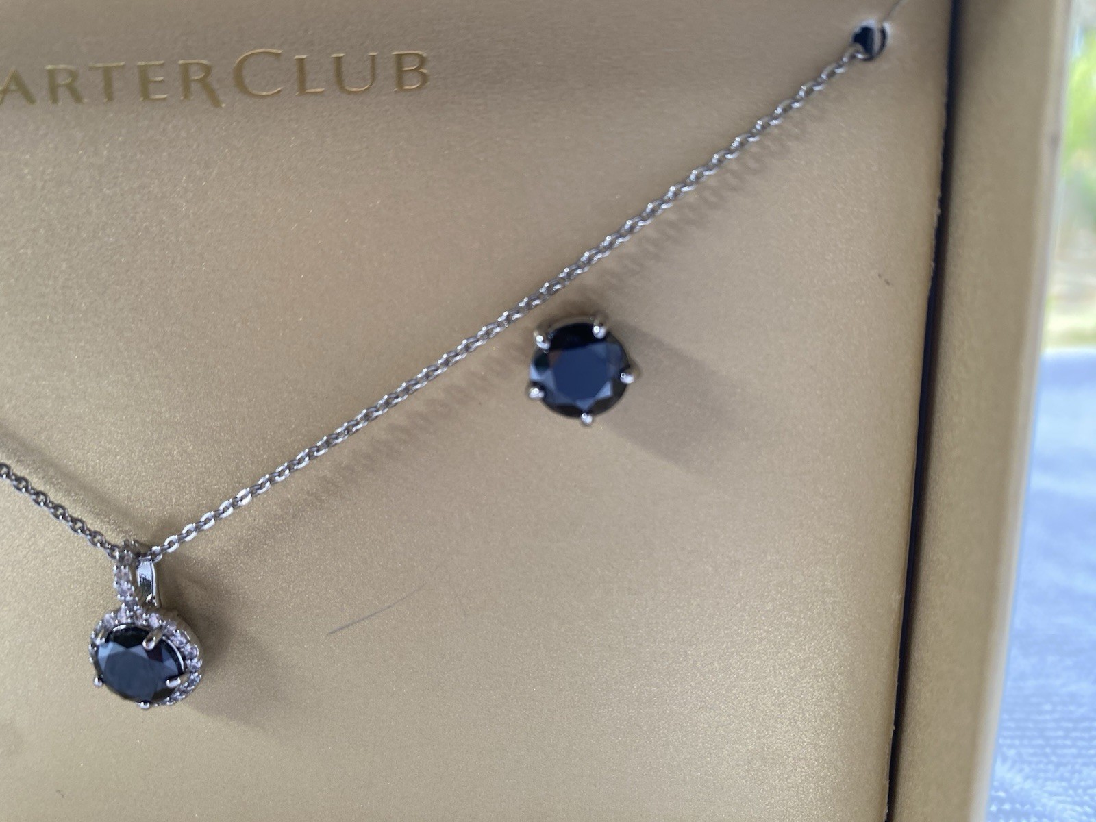 Charter Club Silver Chain with Blue Topaz and Clear Stone Necklace & Earring Set