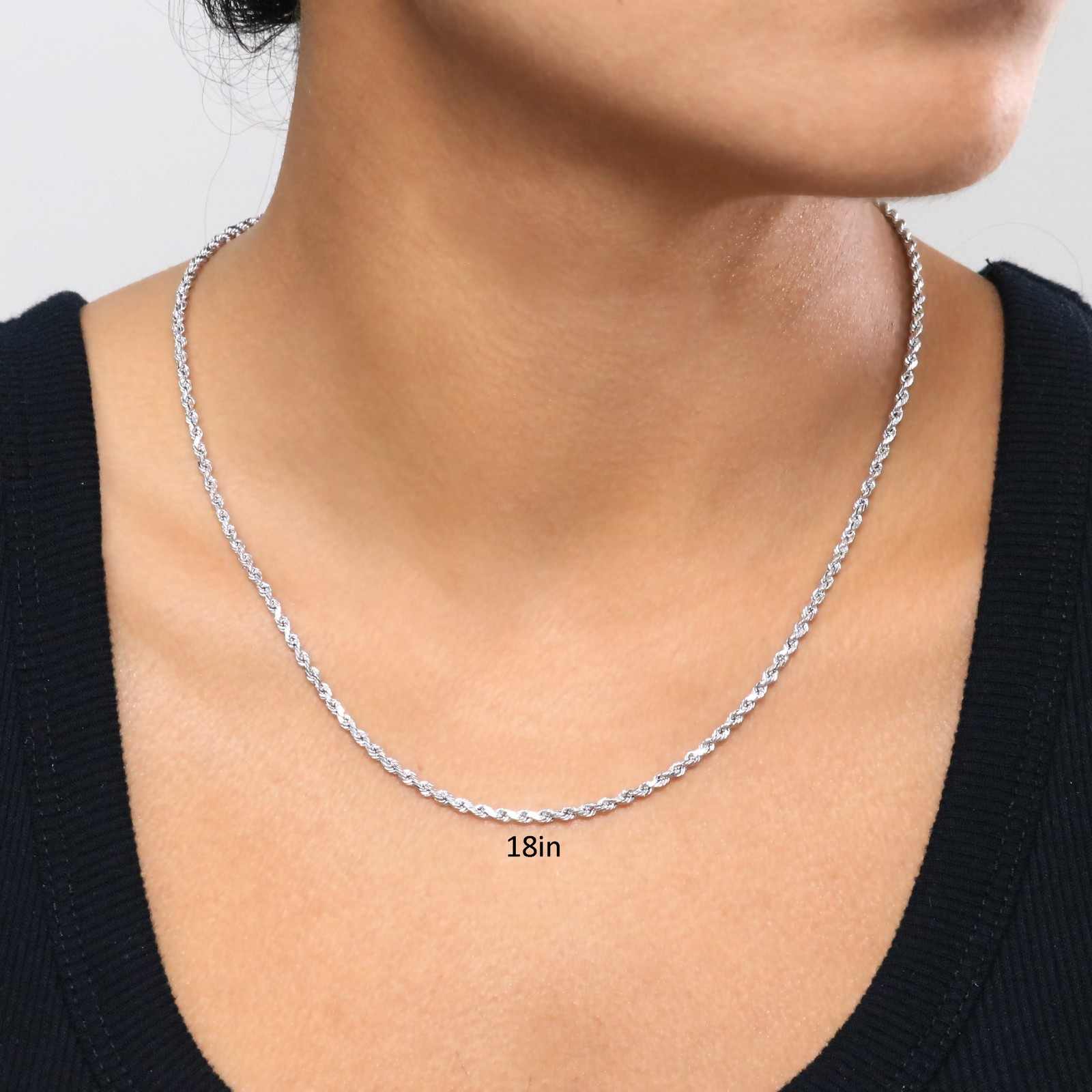 14K White Gold 2.5mm Diamond Cut Rope Chain Pendant Necklace Mens Women 14″- 30″