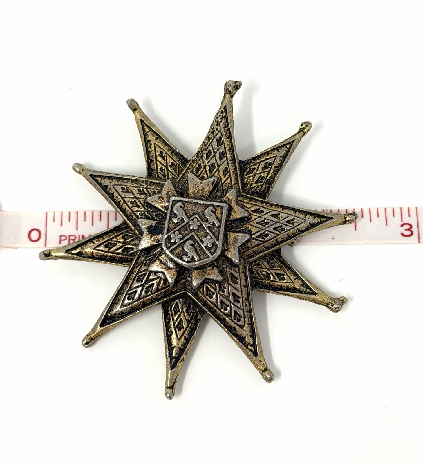 Vintage Large Heraldic Star Brooch Medieval Coat of Arms Shield Pin