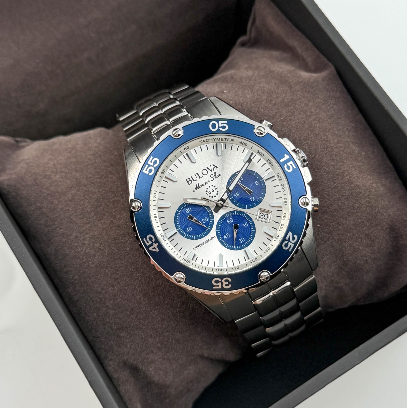 Bulova Marine Star 98B423 Chronograph Silver-White Dial Men’s Quartz Watch 41.5M