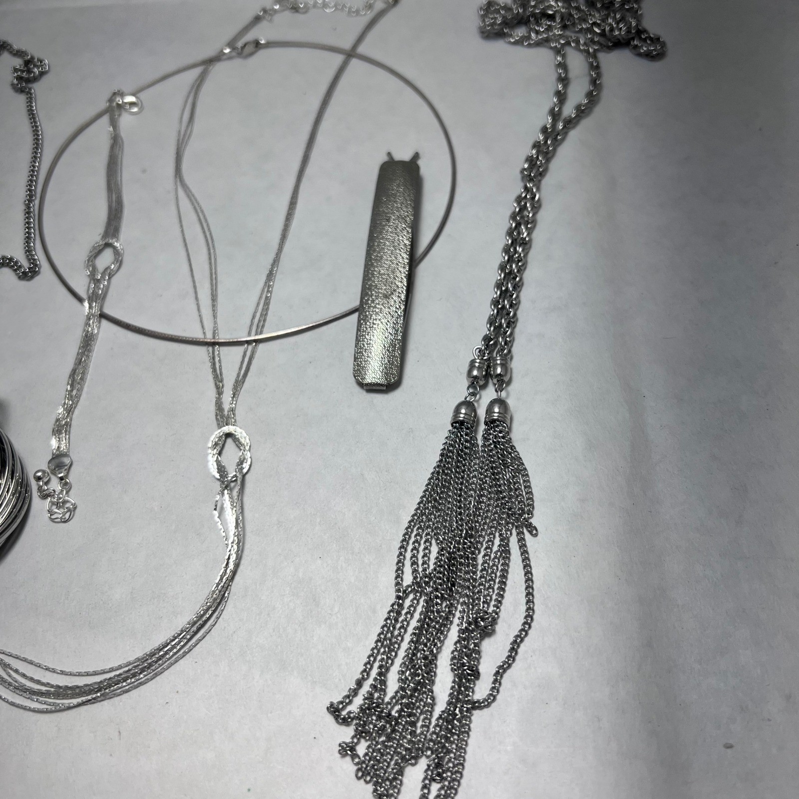 Silver Tone Statement Jewelry Tassel Multi Ring Knot Necklace Hair Slide