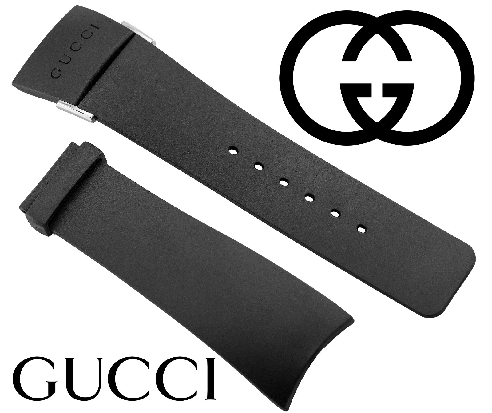 New and Authentic I-GUCCI 26MM Black Rubber Strap for Digital 114.2 Gucci 44 mm