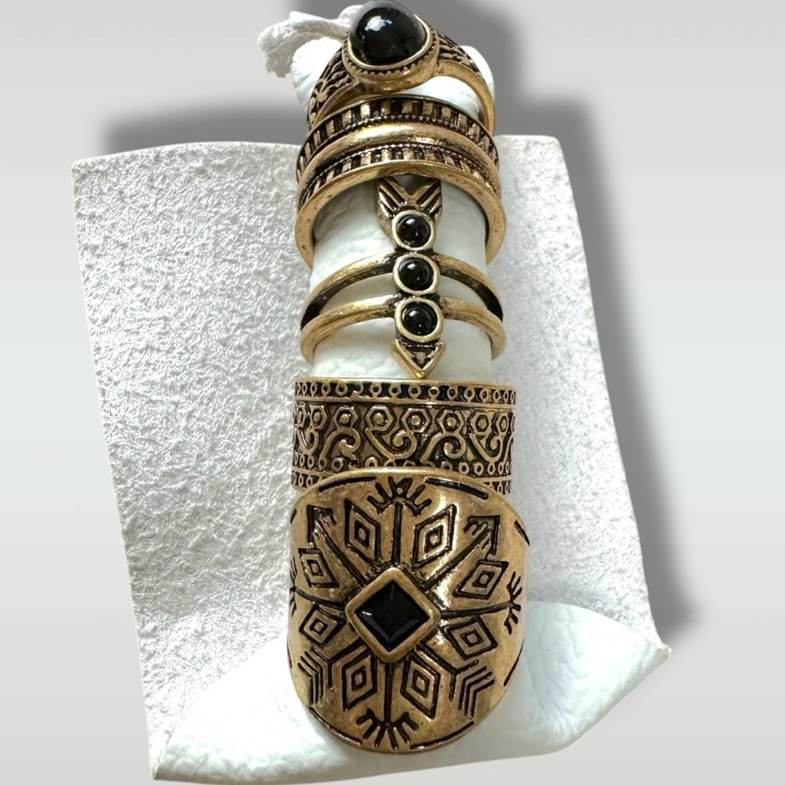 Free People Count Your Lucky Stars Ring Set in Antique Gold Onyx Bohemian Witchy
