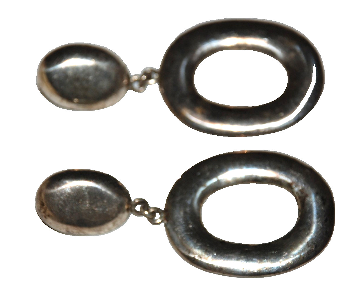 .925 Sterling Silver Modernist Oval Drop Dangle Earrings CT09 Mexico 1950s 3.25″