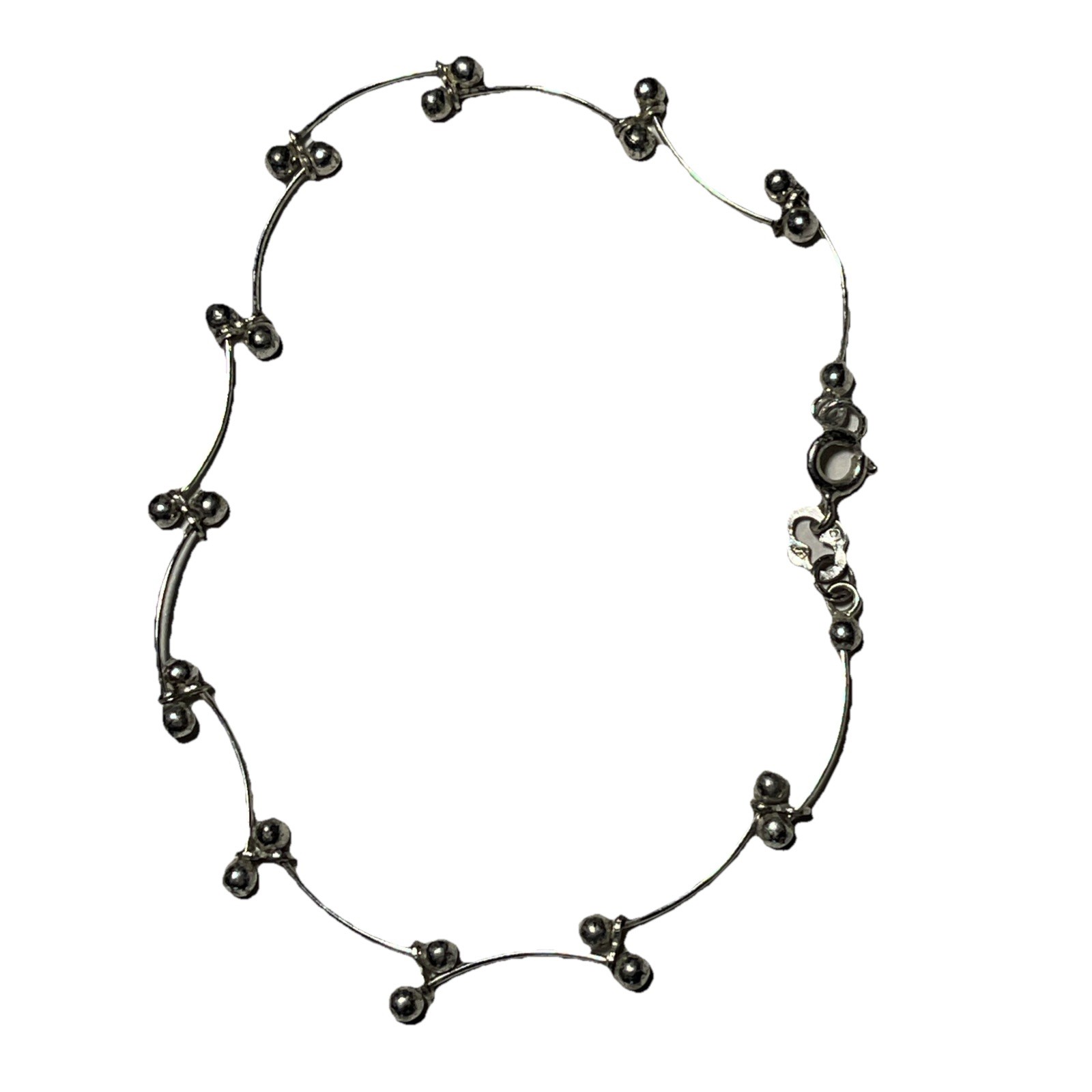 Ball & Bar Links Sterling Silver Stamped 925 Bracelet 3.7 grams 9” In Length