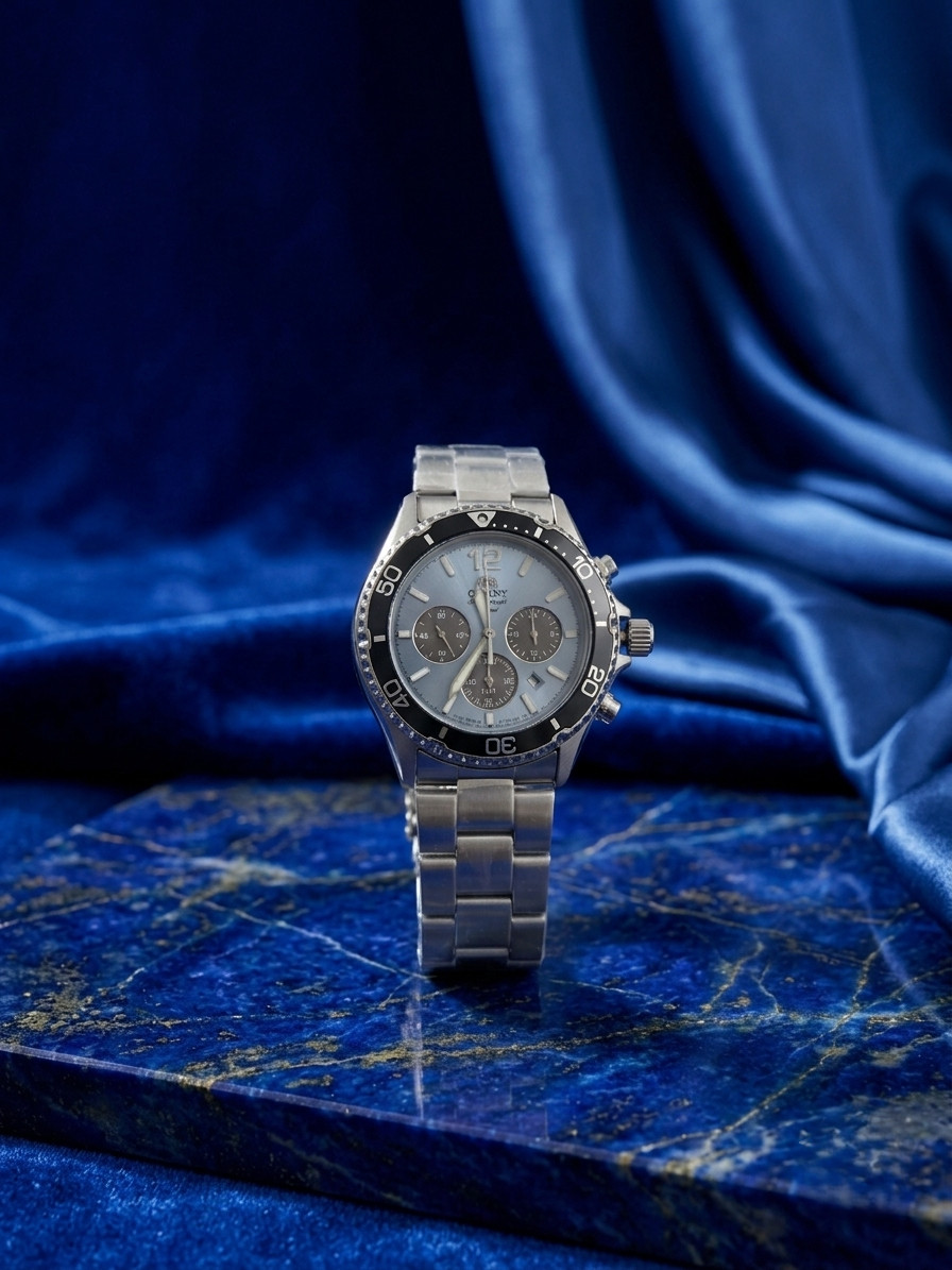 Orient Mako Solar Chronograph Blue Dial For Men (Model: RN-TX0206L / RA-TX0206L)