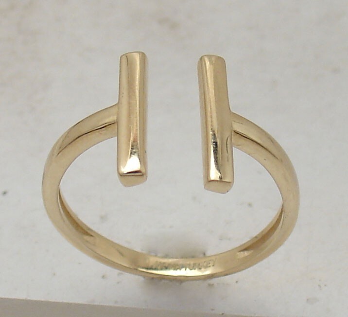 Adjustable Open Double T Bar Band Ring Solid Real 14K Yellow Gold QVC