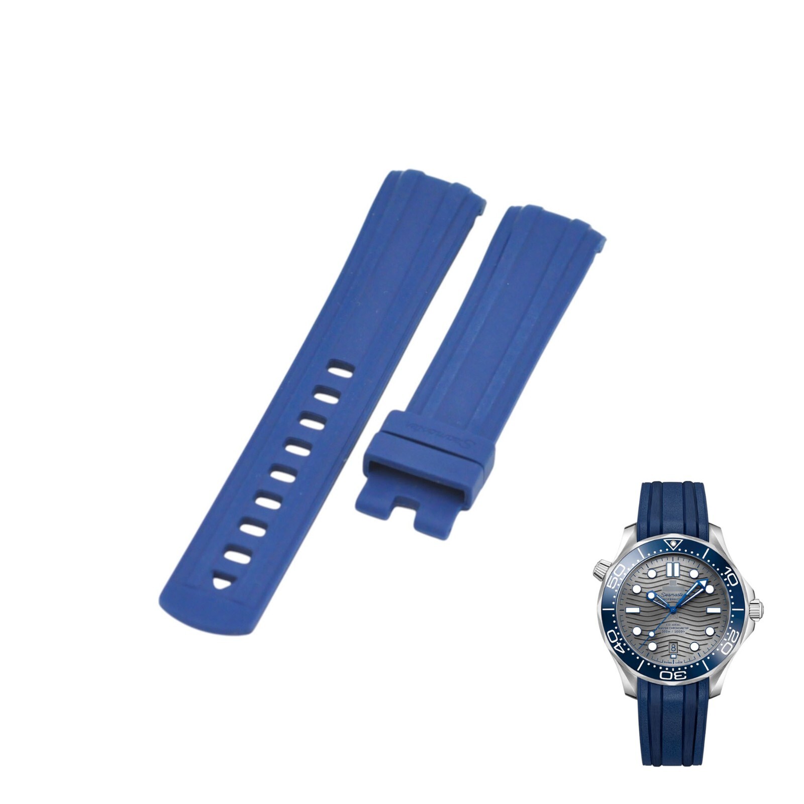 20mm Blue Rubber Watch Strap For Seamaster Diver 210.32.42.20.06.001