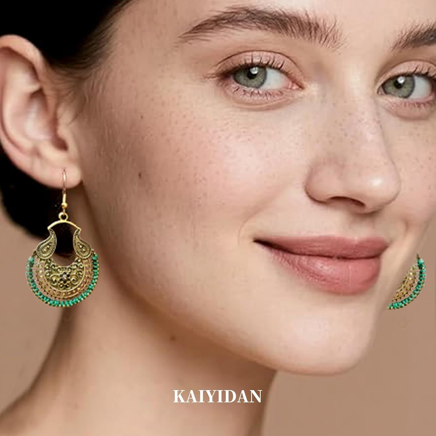 Boho Vintage Dangle Earrings: Handwoven Green Bronze for Everyday Elegance