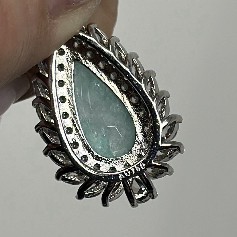 Vintage Silver Tone Blue Teardrop Aqua Color Double Halo Rhinestone Necklace 18”