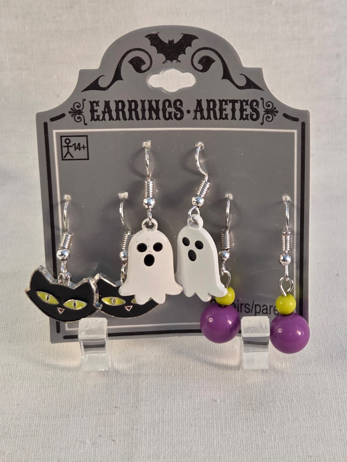 Halloween Earrings 3 Pair Set Amscan Pumpkin Cat Skull Ghost Dangle Jewelry