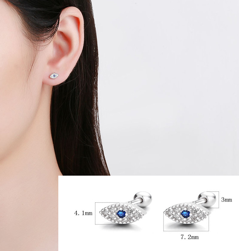 EVIL EYE SCREW BACK STUD EARRINGS BLUE WHITE CZ SILVER Plated III7