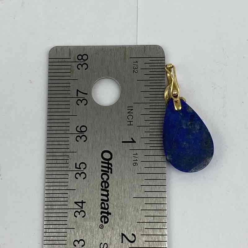 14K Yellow Gold Teardrop Lapis Lazuli and Diamond Pendant 1.125″ 2.5g