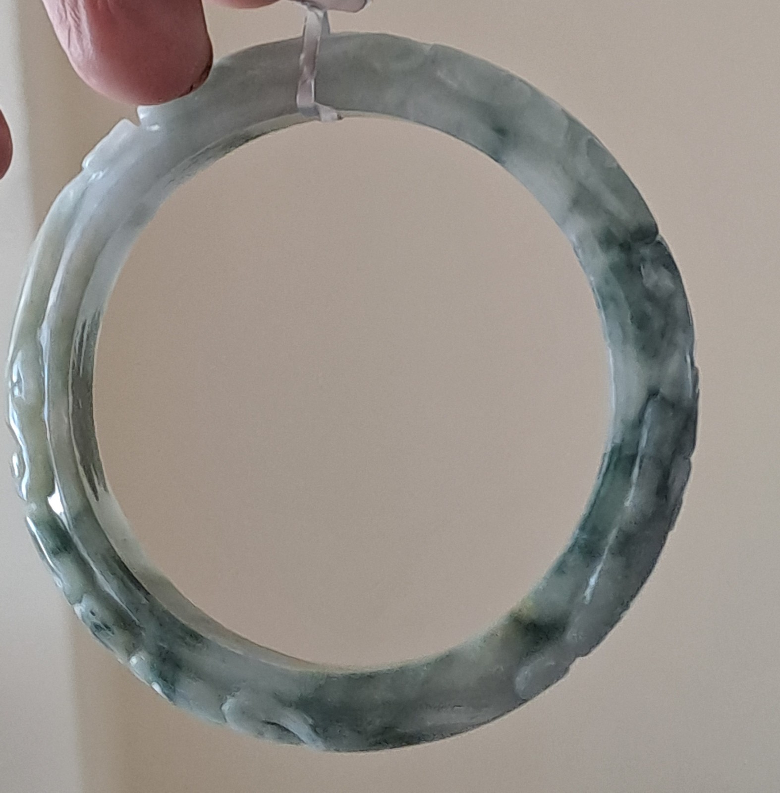 BURMESE JADEITE GRADE A CERTIFIED 300CTS ” DRAGON & PHOENIX ” CARVED BANGLE