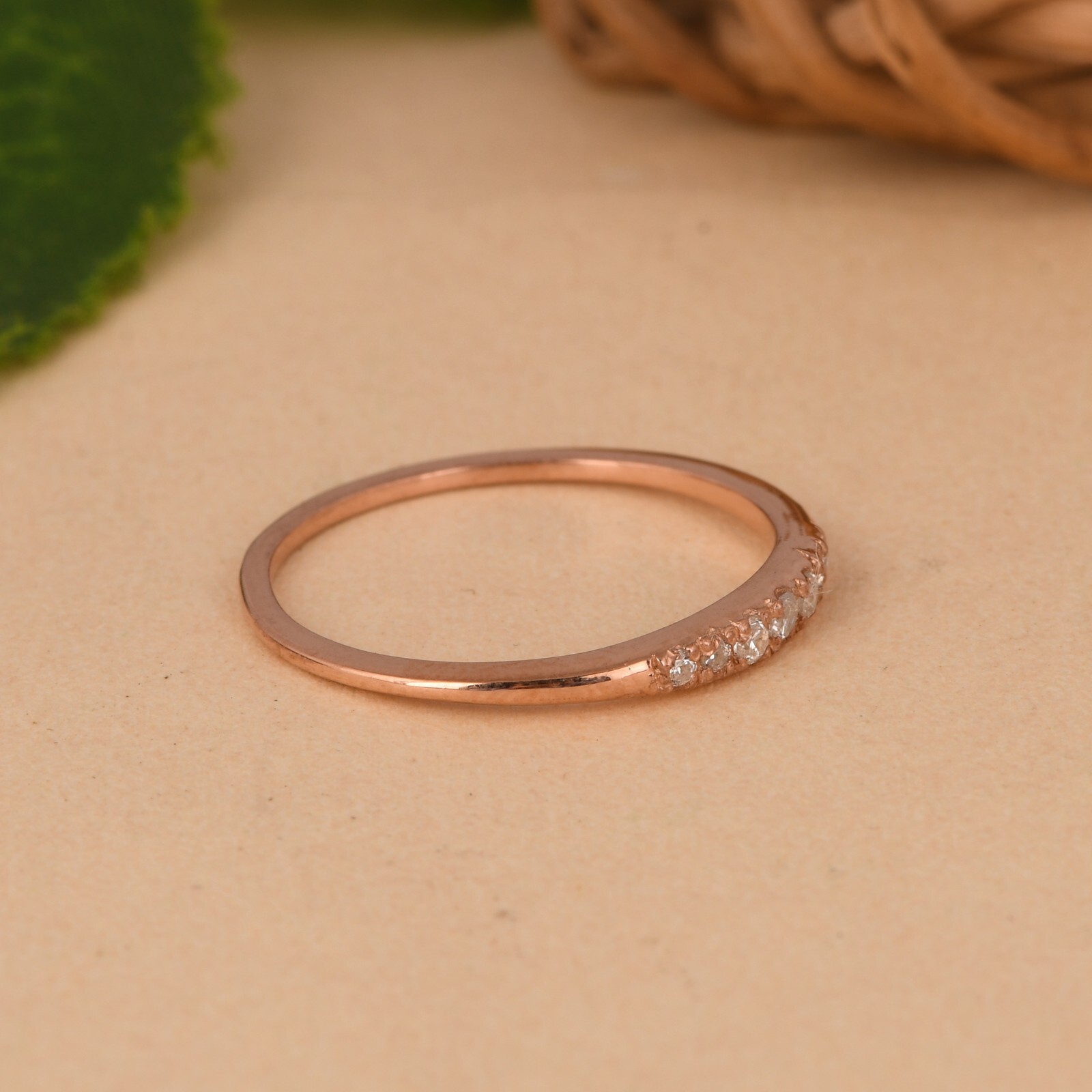 Pure 14k Rose Gold Band Ring With VSSI Certified Diamond Engagement Ring For Her