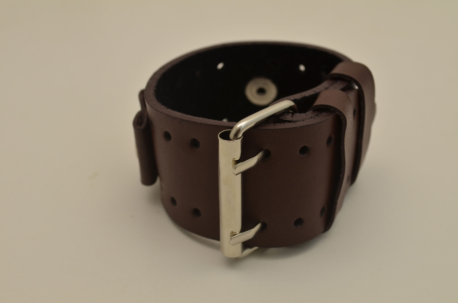Brown wide Leather Watch Band strap Buckle Punk Rock Skaters cuff Bikers