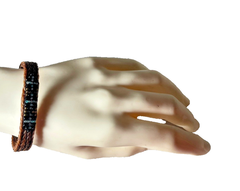 Western Womans Bracelet 8 x 3/8 in Cross Horsehair Bead Lobster Brown Multicolor