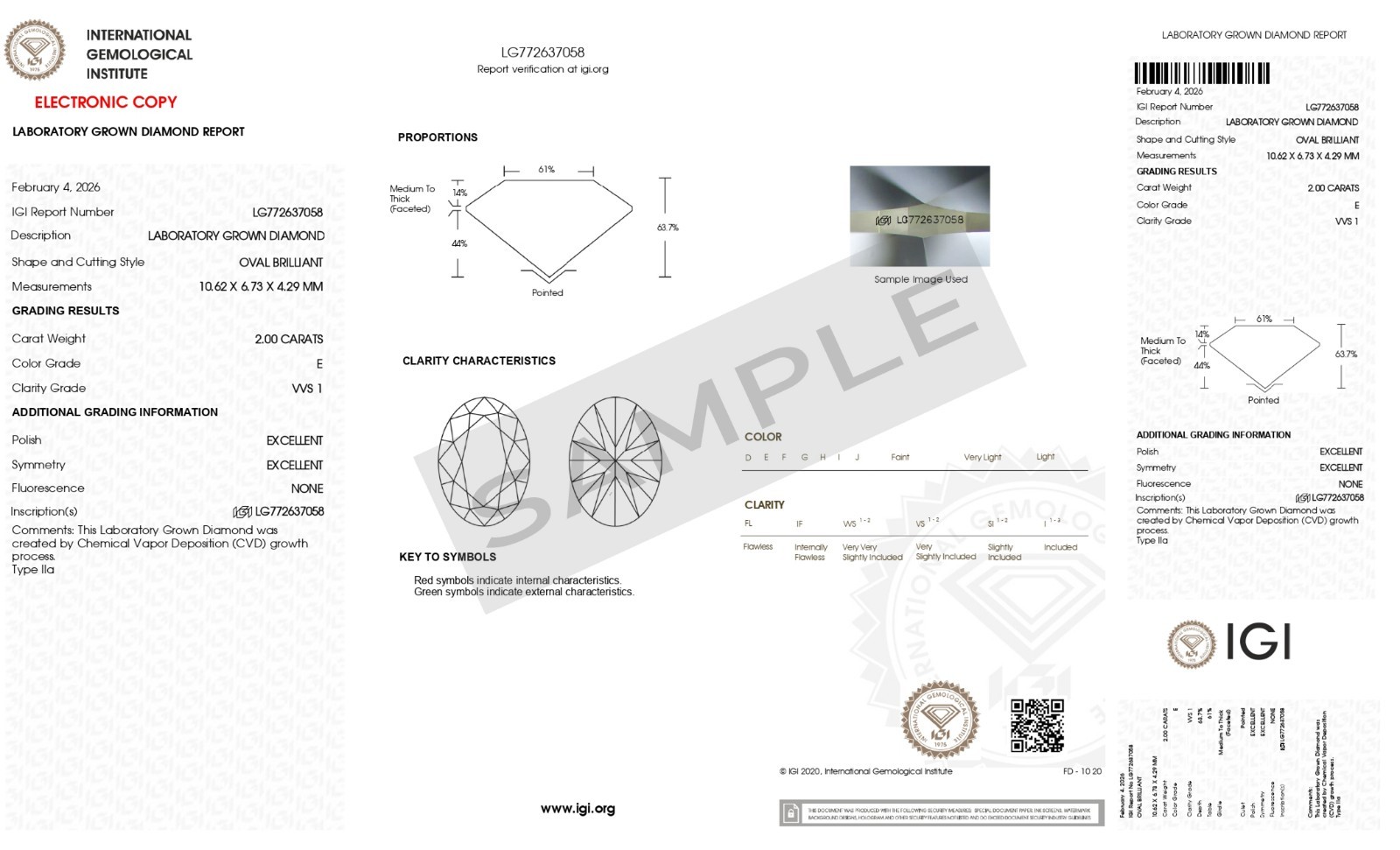 IGI Certified 2.00 Carat VVS1 Clarity E Color OVAL CUT CVD Lab Grown Diamond