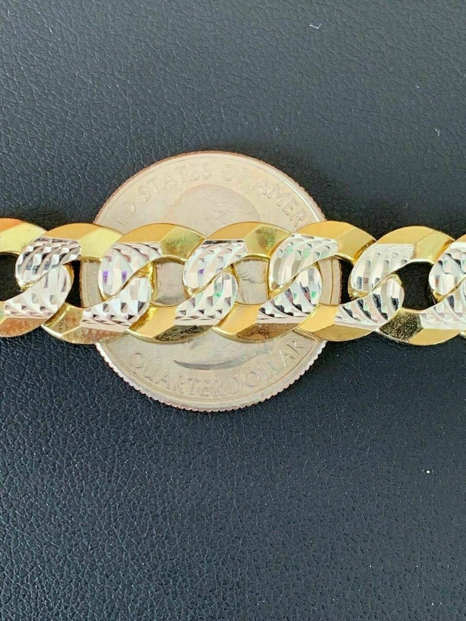 Mens Diamond Cut 11mm Miami Cuban Chain 14k Gold Plated Solid 925 Silver TwoTone