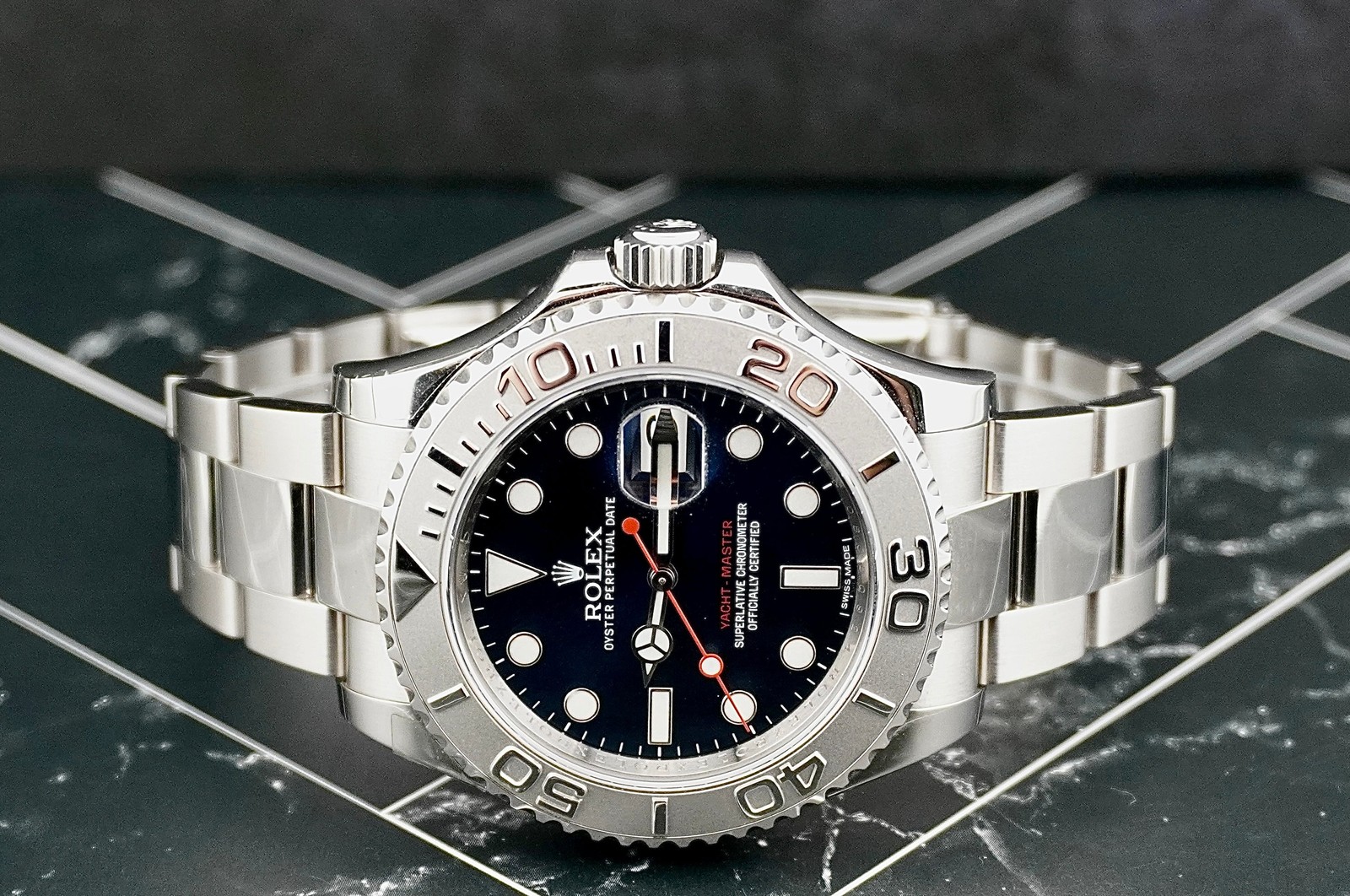 Rolex 40mm Yacht Master SS Platinum Bezel Blue Dial Mens Watch 116622 Box Card