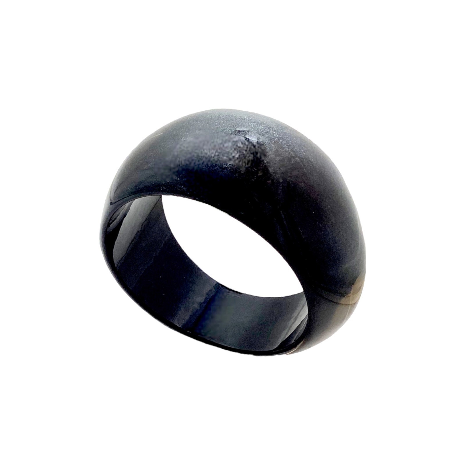 Lucite Bangle Bracelet S/M Feather Inlay Black Chunky 80s Disco Era Plastic VTG