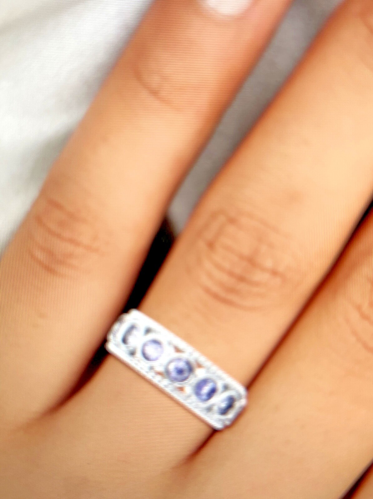 Natural Tanzanite Band Ring in Rhodium Over Sterling Silver (Size 5) 1.90 ctw