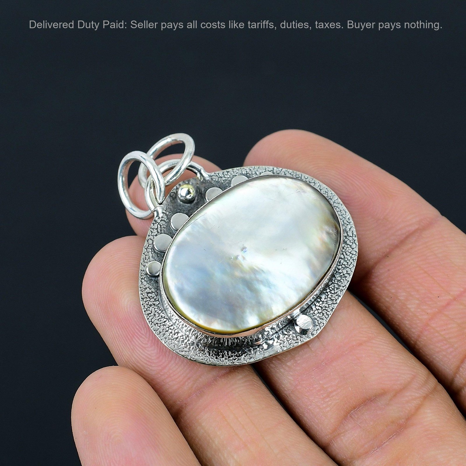June Oval Natural Mother Of Pearl Artisan Birthday Pendant 925 Sterling Silver