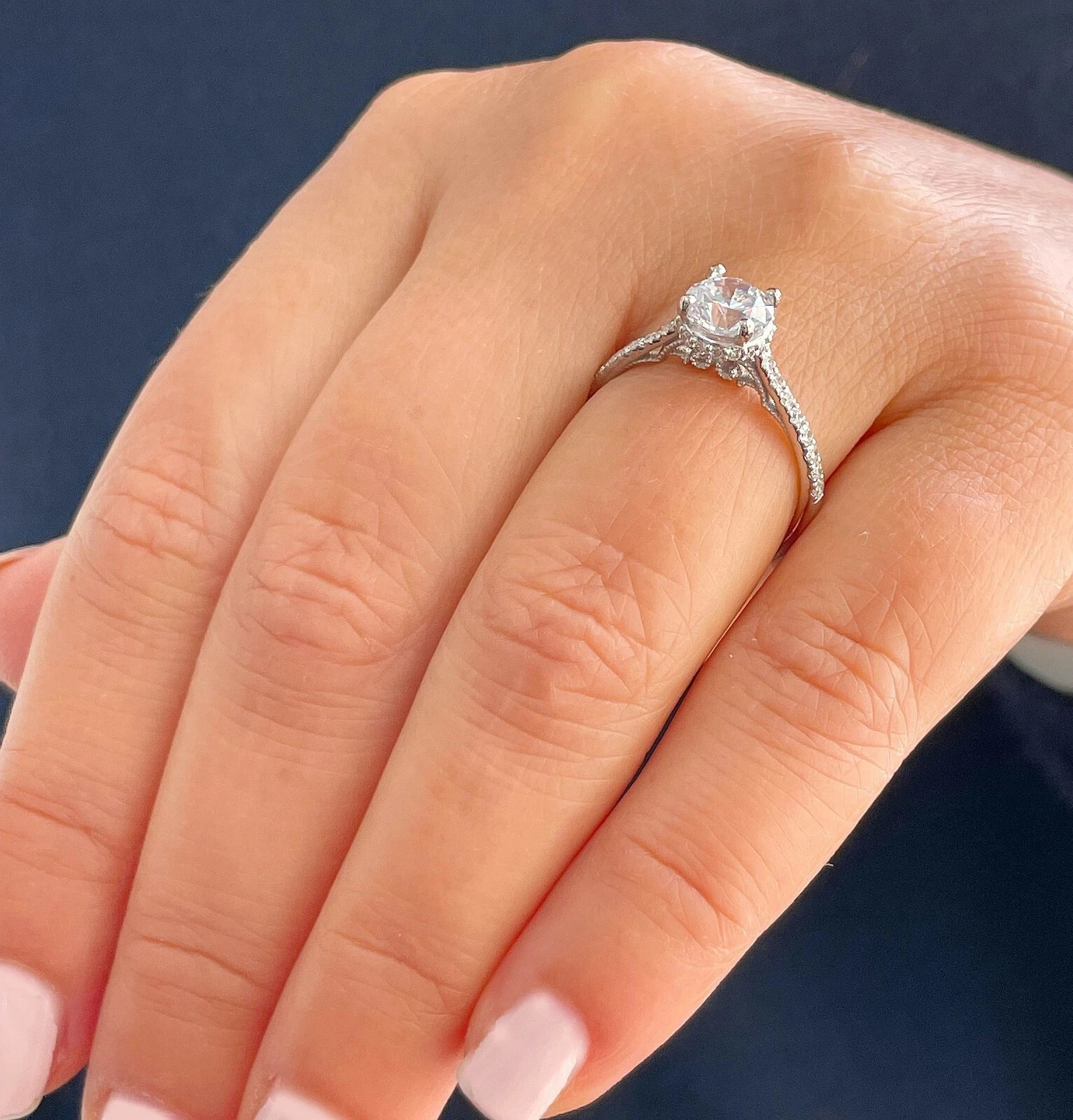 Certified Natural 1.35ct F/VS1 Round Diamond AAA 14K White Gold Anniversary Ring