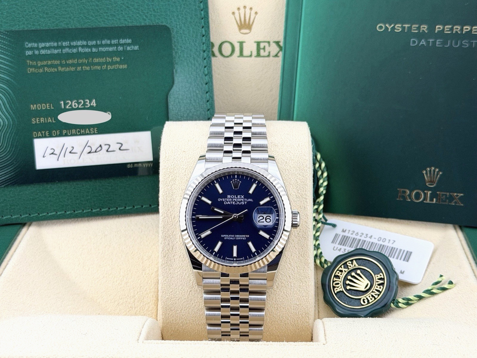 Rolex Datejust 36 126234 Blue Dial 36mm 18k Gold Steel Jubilee Box Paper