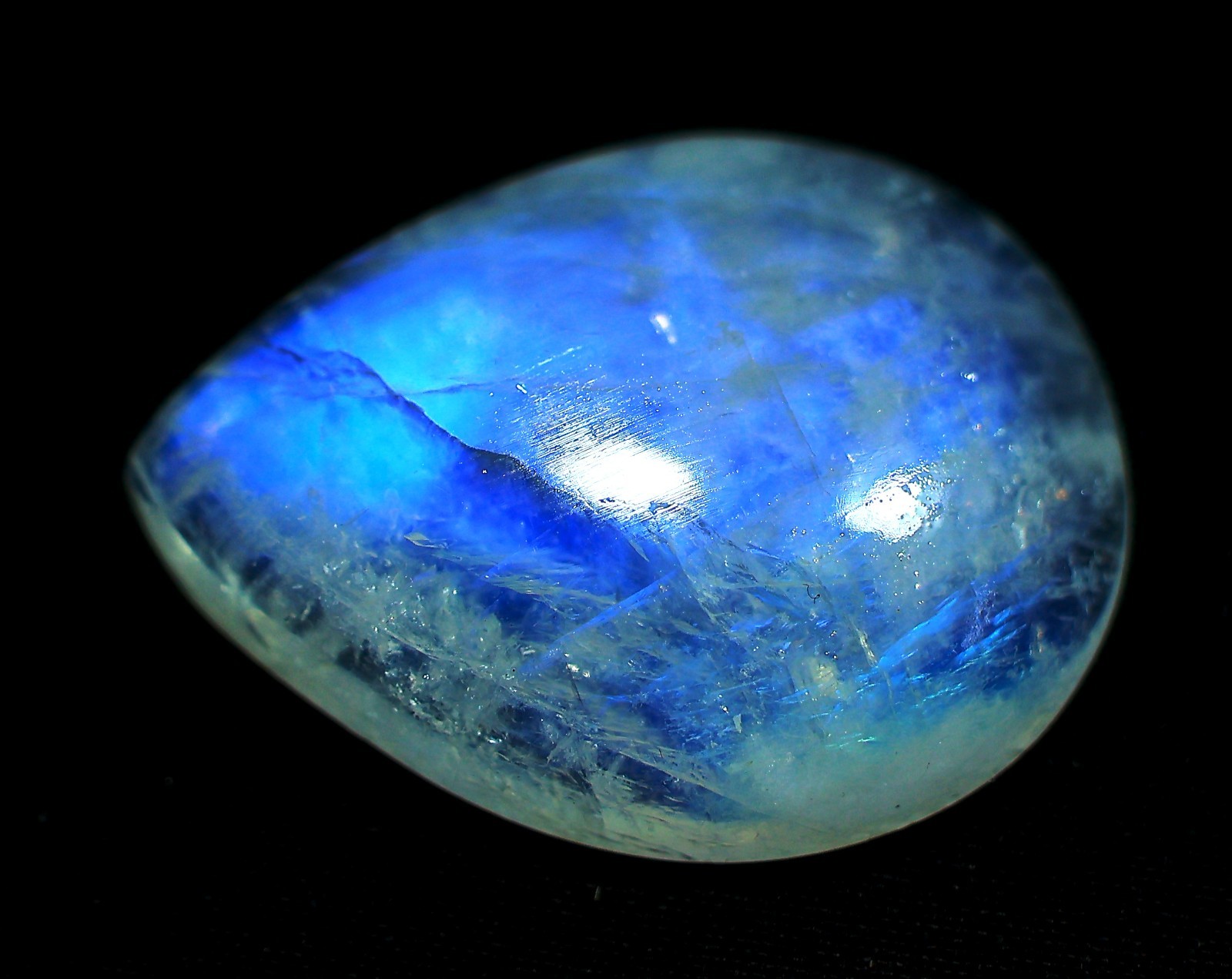 34 Ct 7X21X28 mm Natural Blue Fire Rainbow Moonstone Pear Cabochon Gems RQ-200