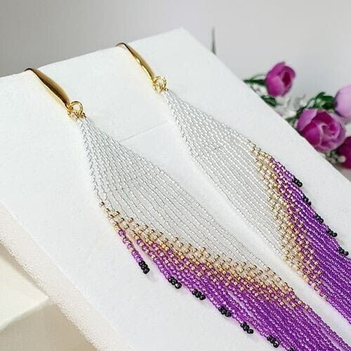 Tribal Earrings Native Large Boho American Seed Beads Handmade Earring