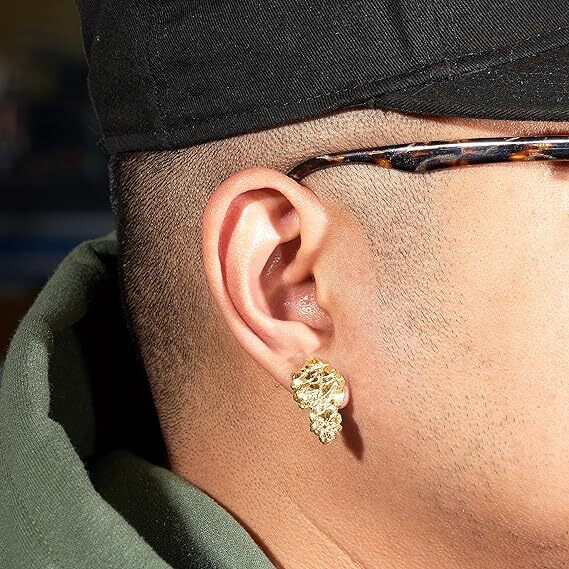 Golden Nugget Unisex Hip Hop Style Surgical Steel Post Stud Earring Earrings