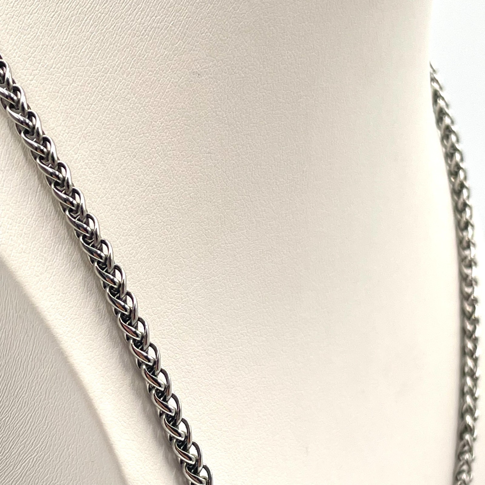 VTG Silver Tone Wheat Braided Chain Necklace Heavy Hip Hop Punk Unisex Classic