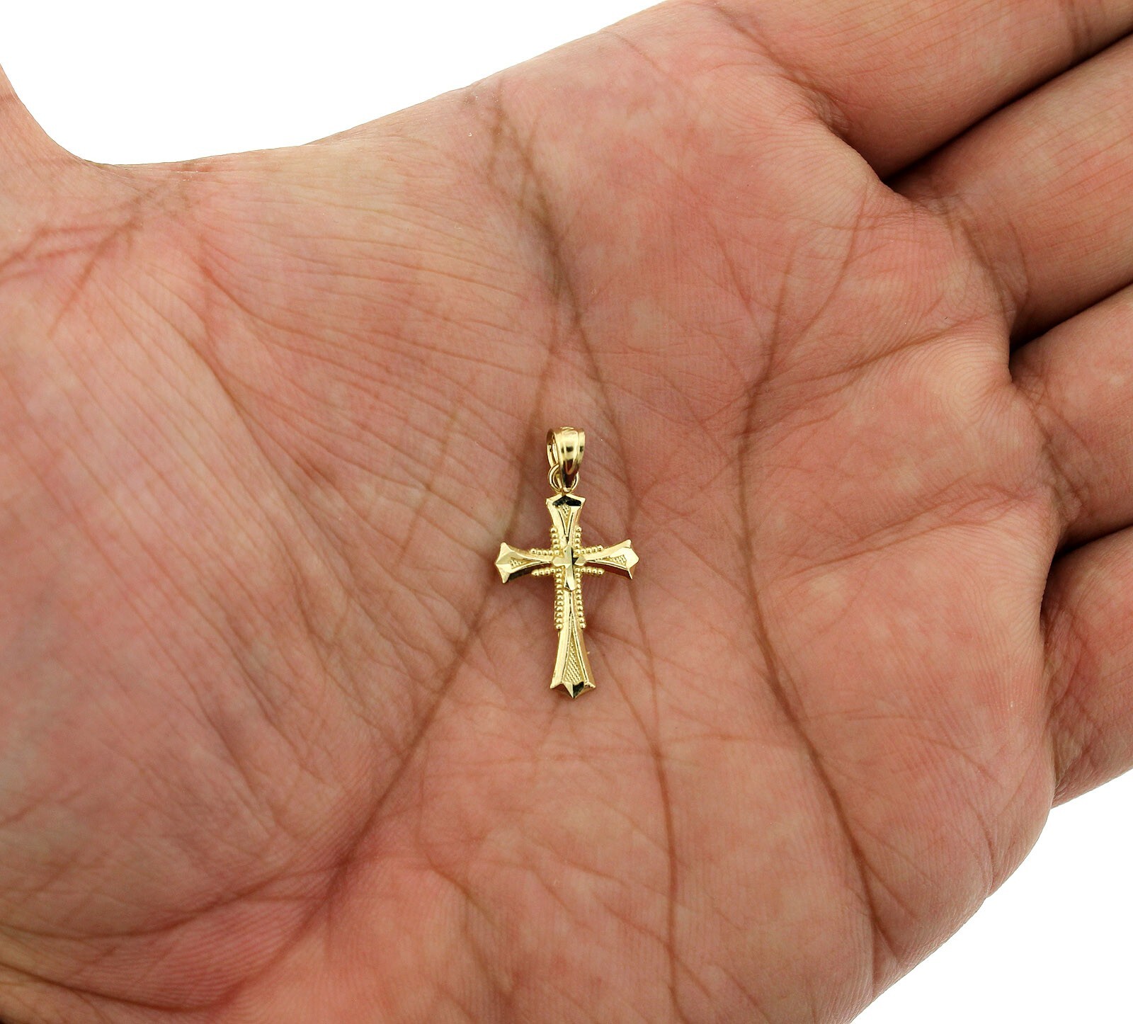 10K Yellow Gold Small Diamond Cut Cross Charm Pendant, 10KT Real Gold