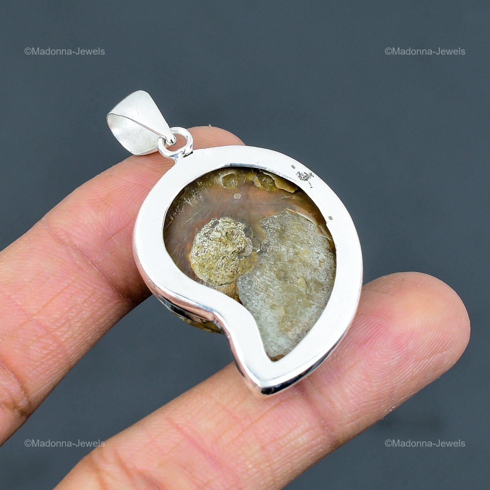 Natural Ethiopian Opal In Ammonite Fossil 925 Sterling Silver Daughter Pendant