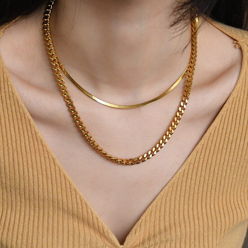 Cuban Chain Necklace Basic Stainless Steel Link Chain Chokers Vintage Colla