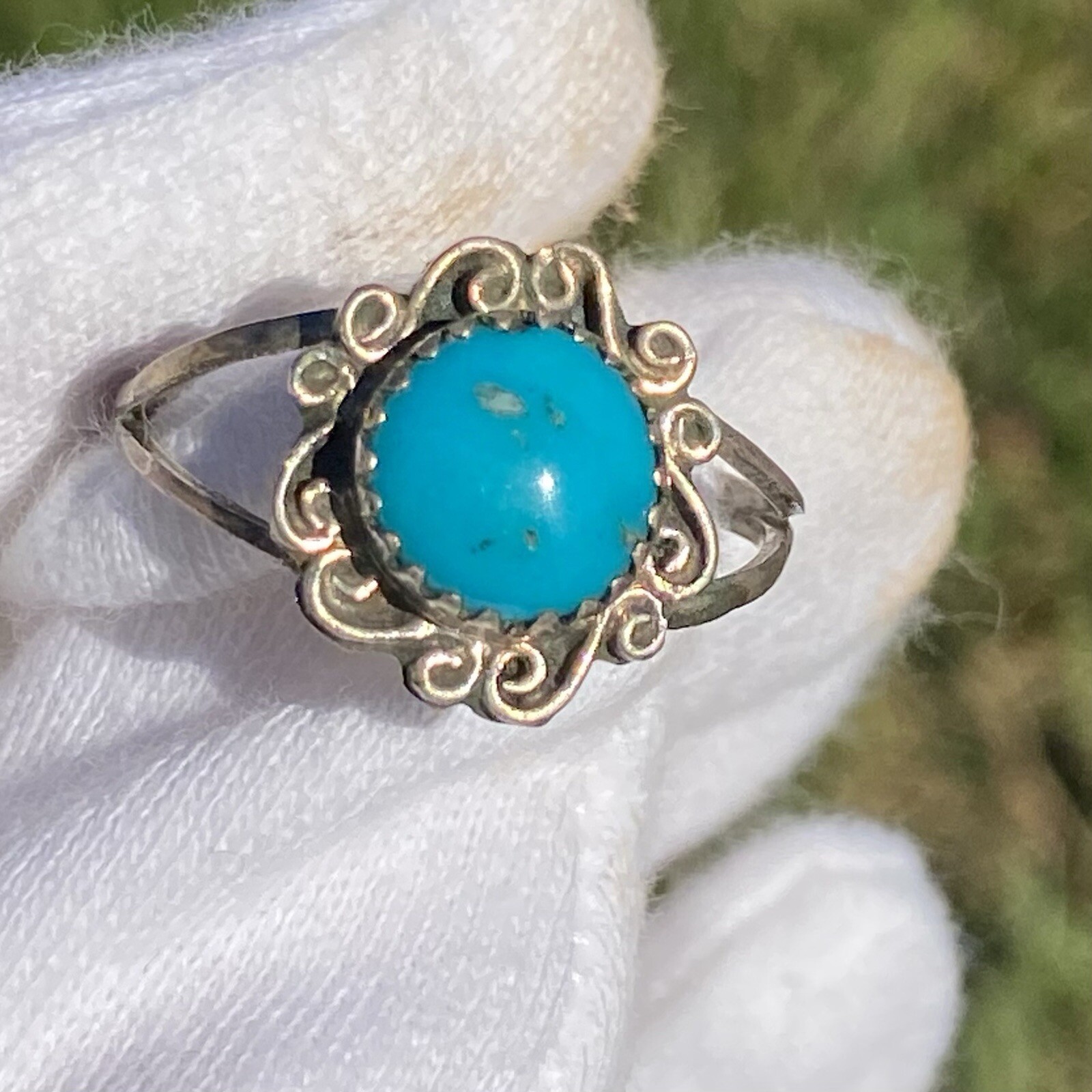 Sterling Silver Turquoise SY Sarah Yazzie Navajo Native American Ring Sz. 7ish