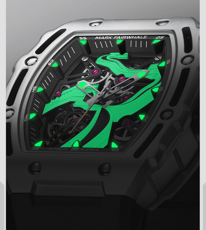 MARK FAIRWHALE Tonneau Skeleton The Great Wall Dial Mechanical Automatic Watch`