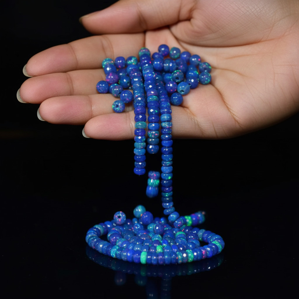 Ethiopian Blue Opal Beads Strand 4-5mm Faceted Rondelle Gemstone 8 Inch