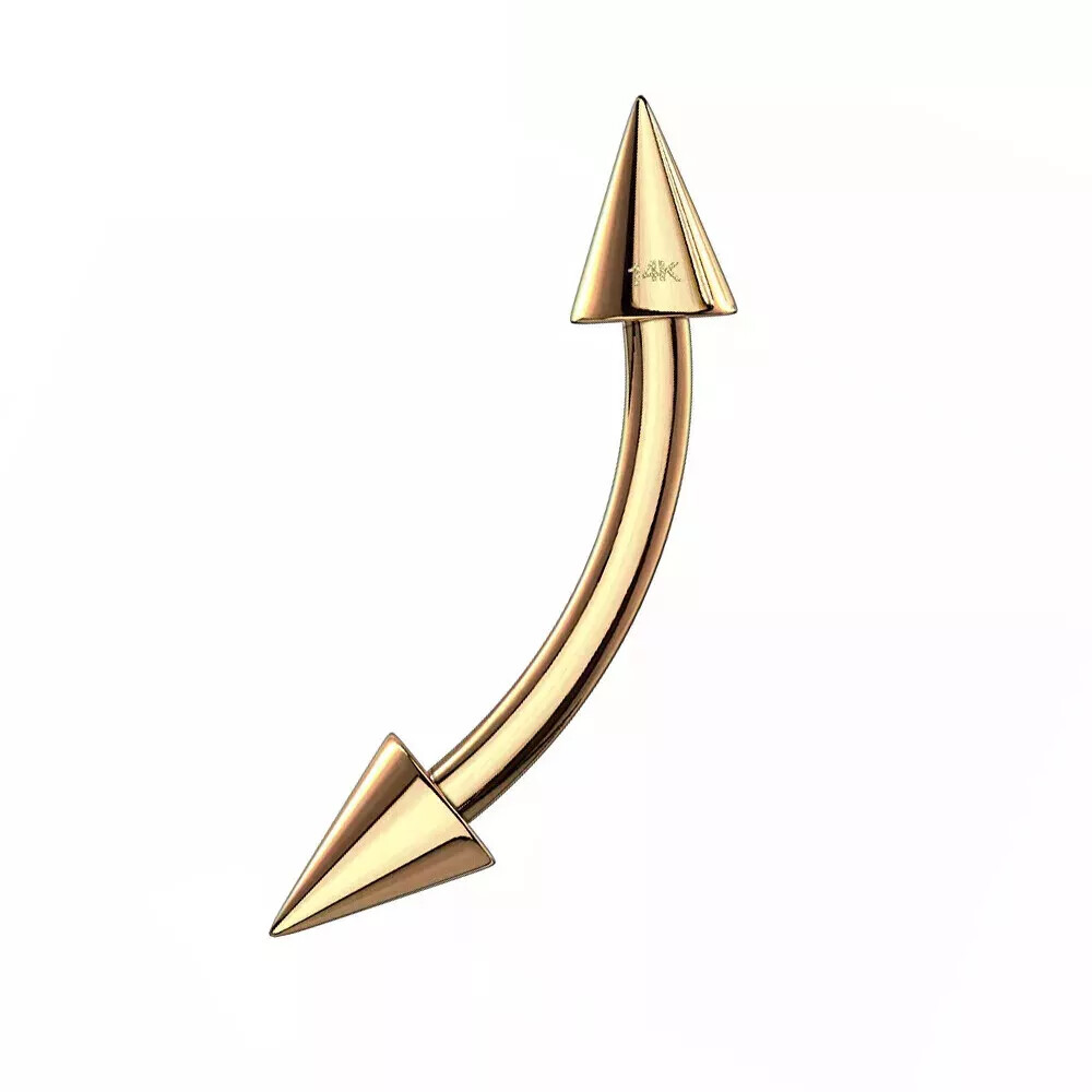 14K Solid Gold Curved Eyebrow Ring Spike End 16g Sold Individually