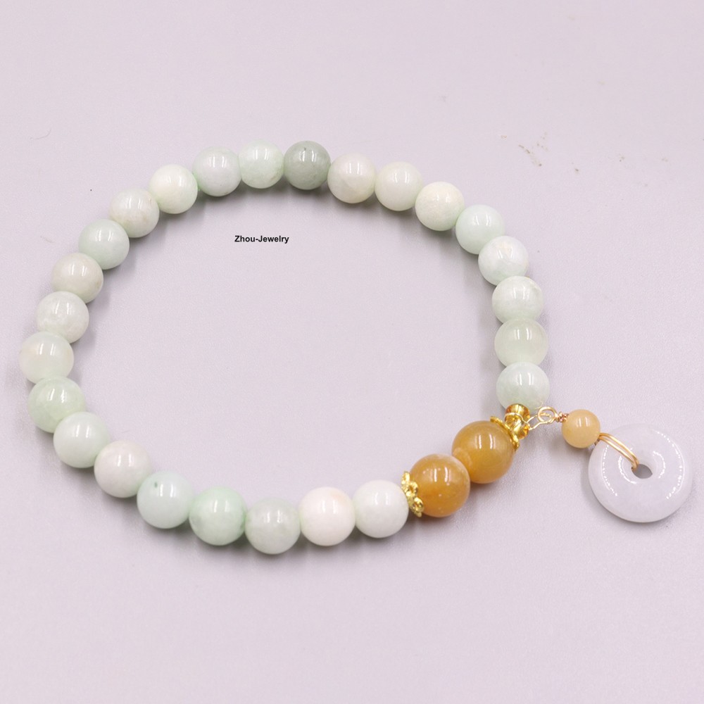 Natural Grade A Jade Pixiu and 8mm Bead Circle Charm Women’s Stretch Bracelet