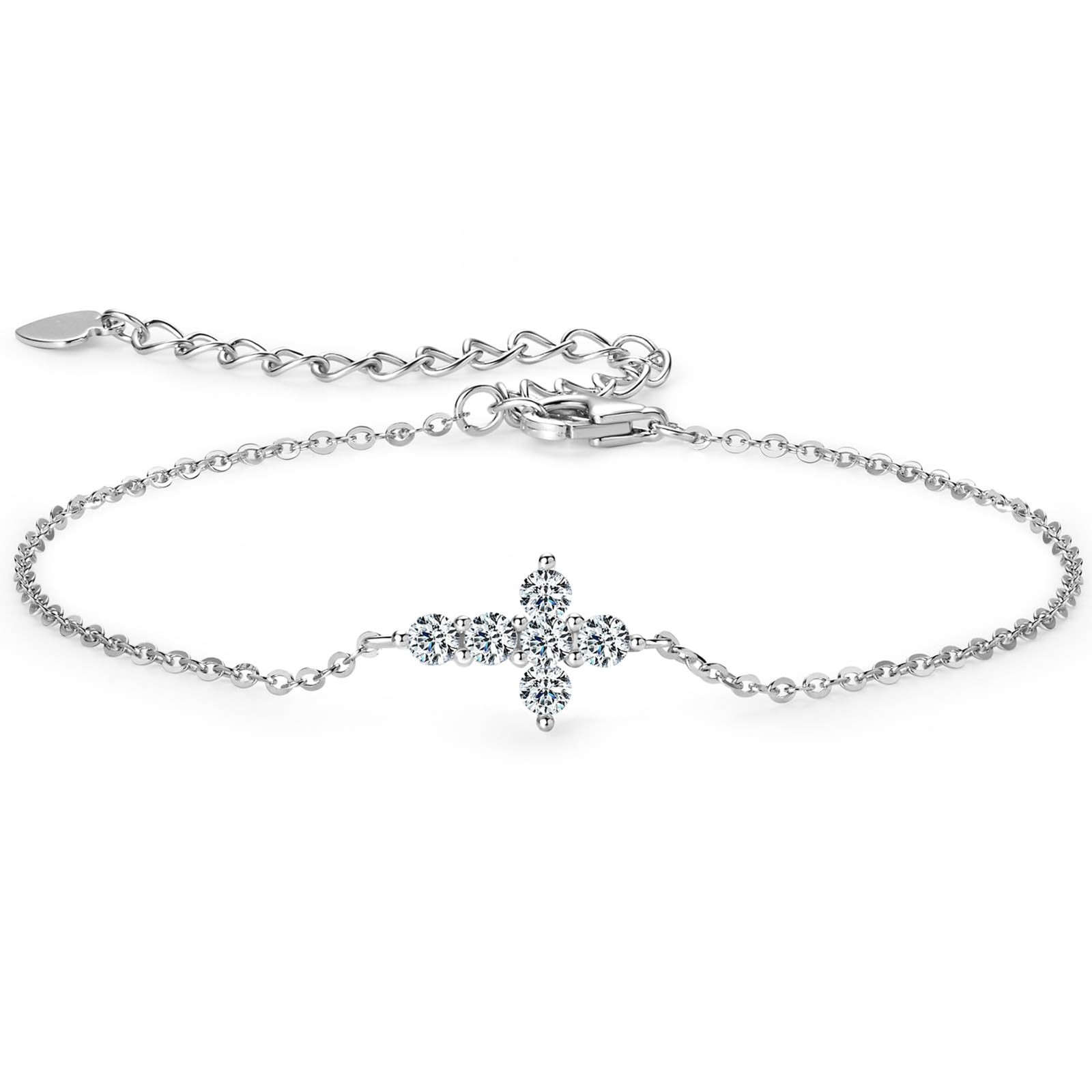 925 Silver Moissanite Cross Bracelet For Women 0.36 Cttw Adjustable Gift