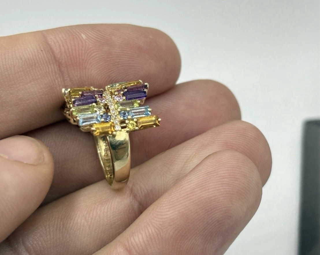 EFFY 14k Gold Multi Color Gemstone Diamond Cocktail Ring Band