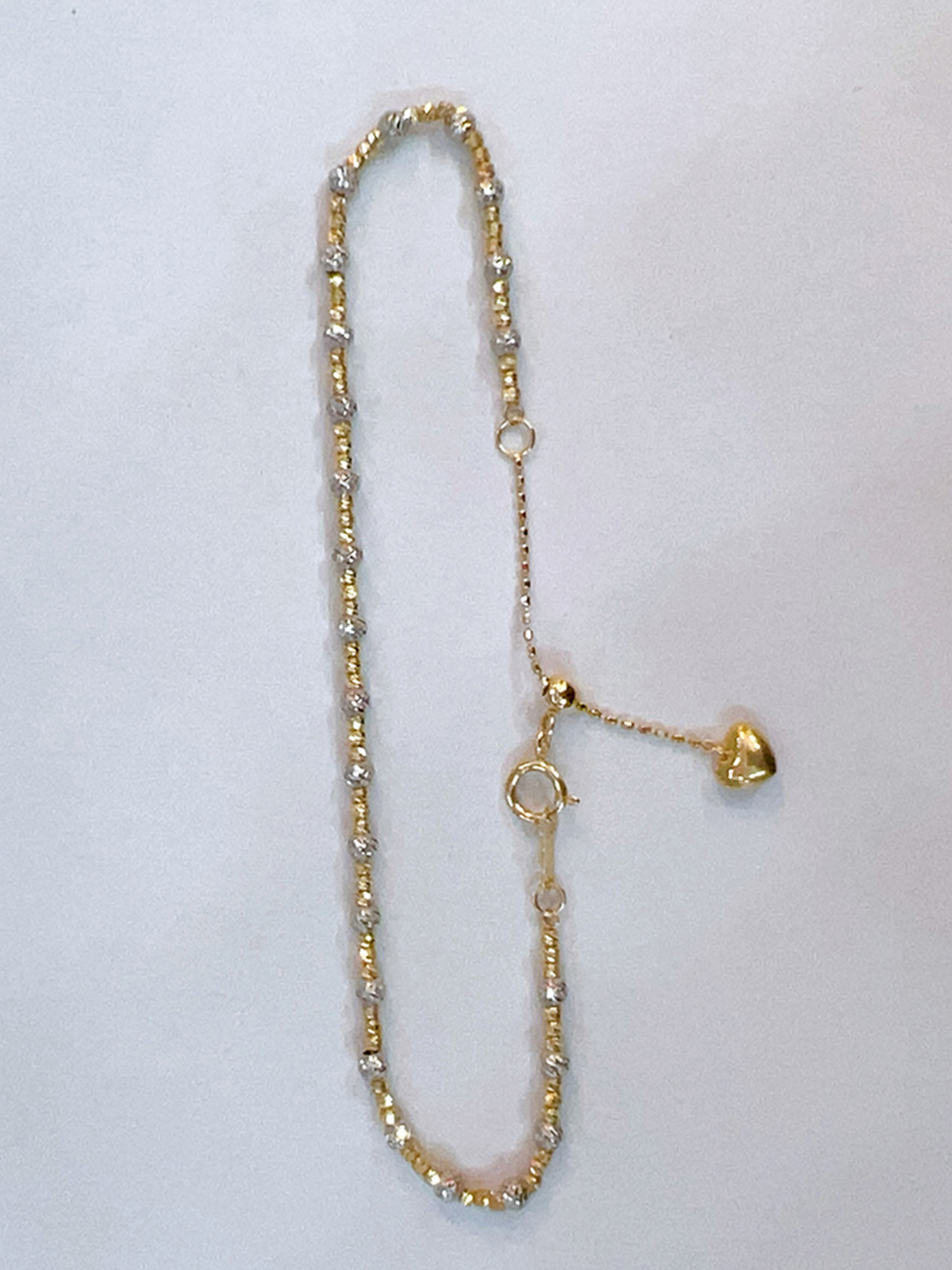 18k Solid Gold Two-Tones Bead Ball Chain Necklace Women Shiny Stack Bracelet