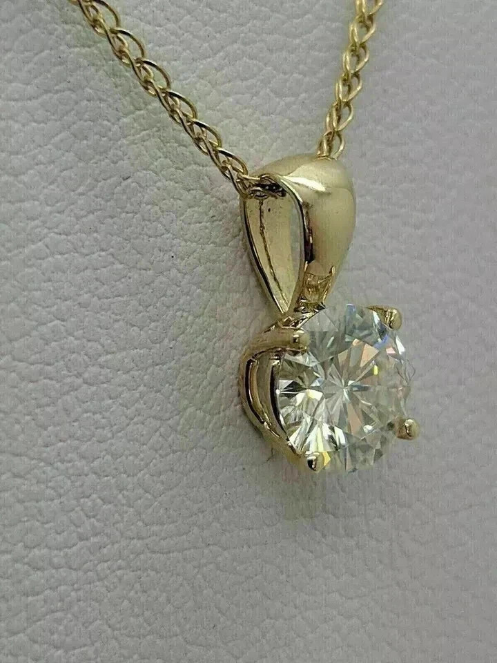 2Ct Round Cut Lab-Created Diamond Solitaire Pendant 14K Yellow Gold Finish