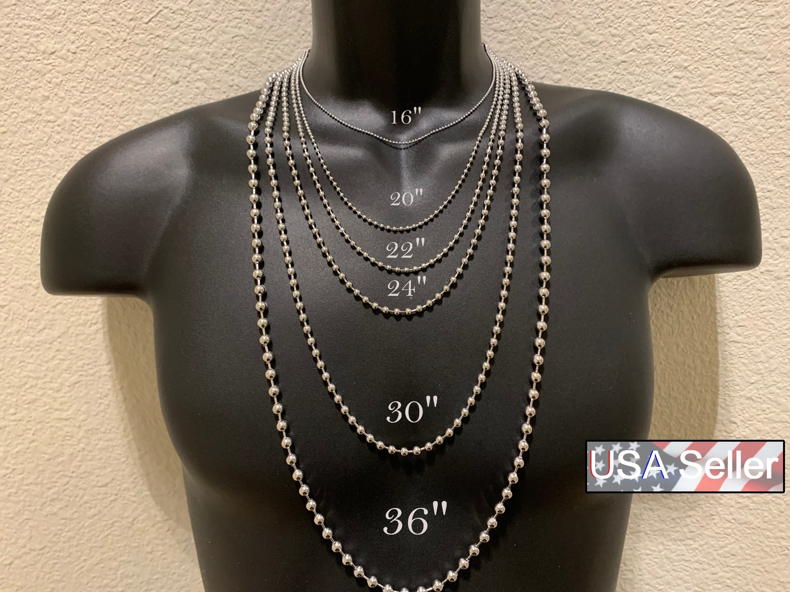 1.5/2.4/3.2/4/4.5/6mm 15″-108″ STAINLESS STEEL SILVER BALL CHAIN NECKLACE